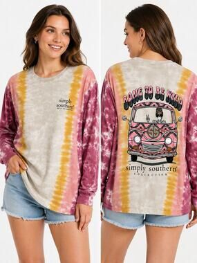 Simply Southern Bone To Be Wild Tie Dye Long Sleeve Graphic Tee Womens L
